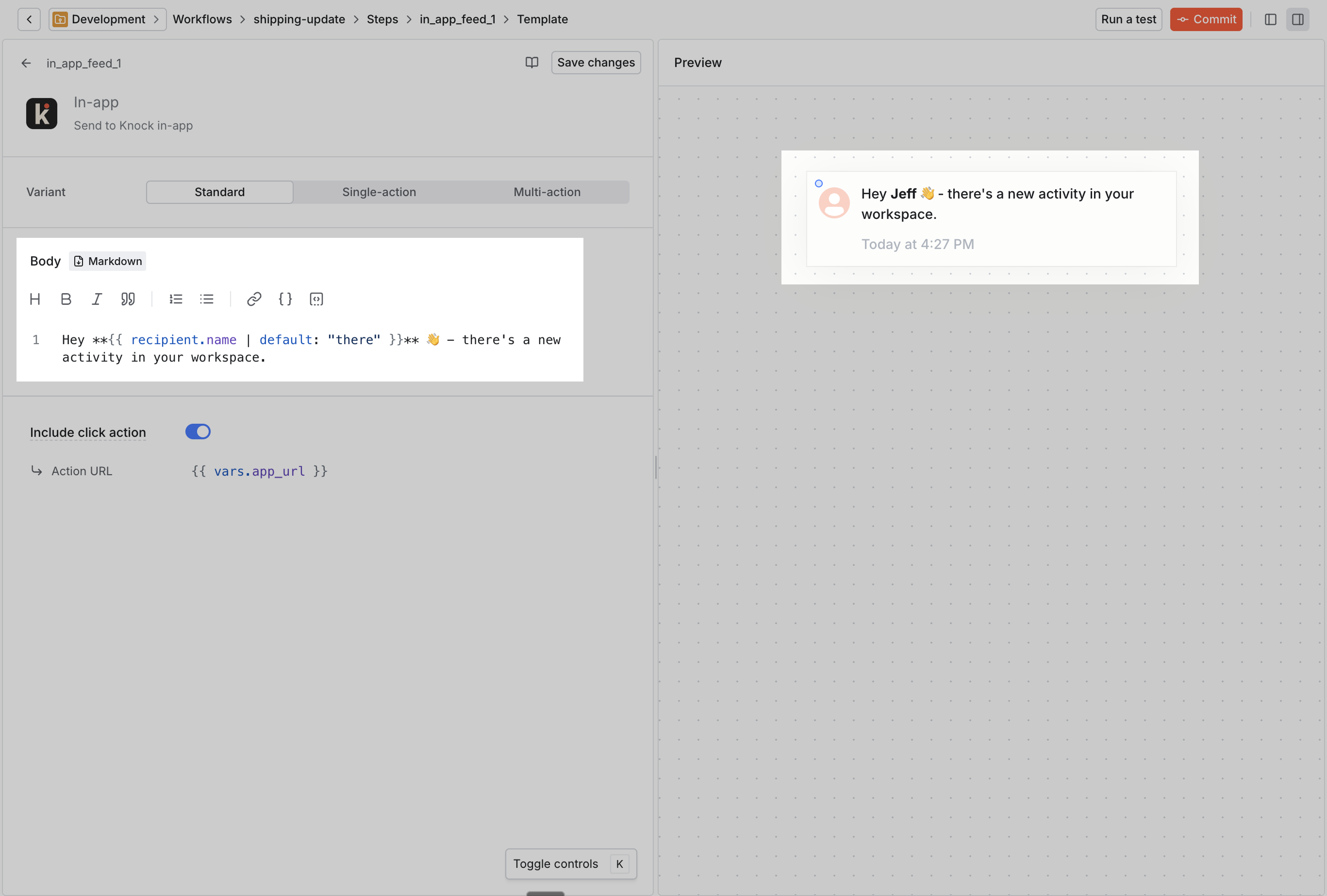 default template for in-app messages